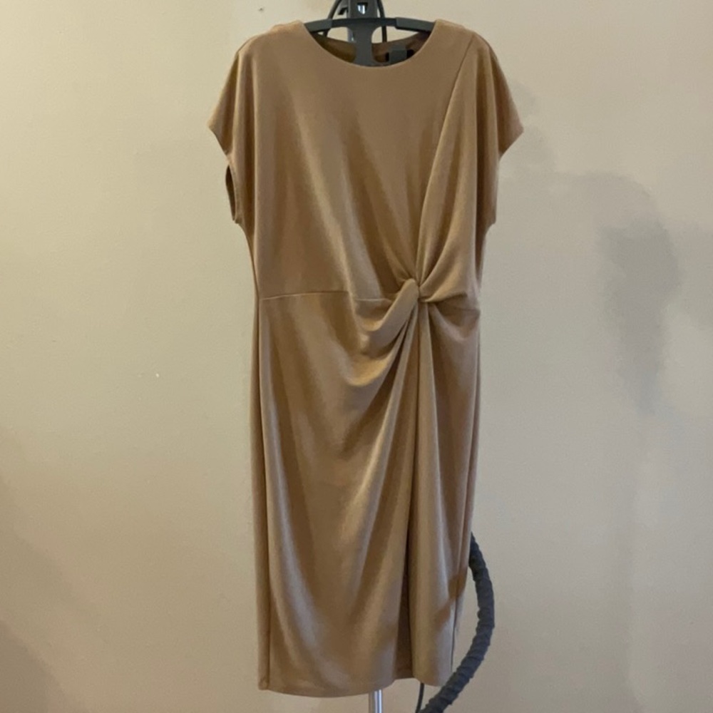Tan jersey sheath dress